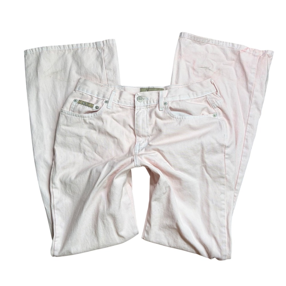 Vintage LEI Light Pink Wide Leg Flare Jeans Y2K 100% Cotton Size 11 Pastel Denim